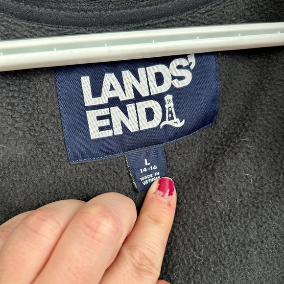 Lands End black fleece jacket with hood, size L (14-16) - Picture 6 of 9